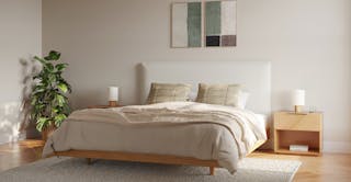 A bright, scandinavian bedroom featuring The Natural Light curated design