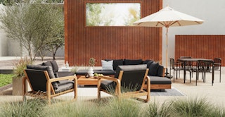 Industrial style patio featuring curated lounge and dining sets by Article's interior design team