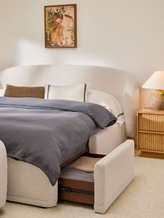 Image of Kayra Queen Storage Bed - Ivory Bouclé