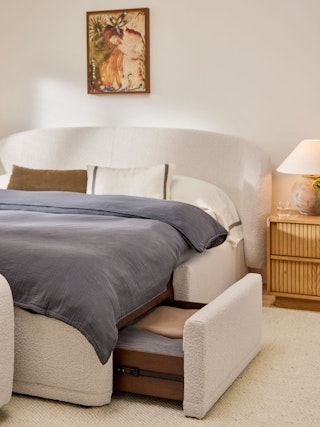 Image of Kayra Queen Storage Bed - Ivory Bouclé